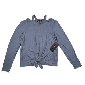 Love Alexa Big Girls Medium Size 8 Blue Tie Front Long Sleeve Blouse V Neck Top